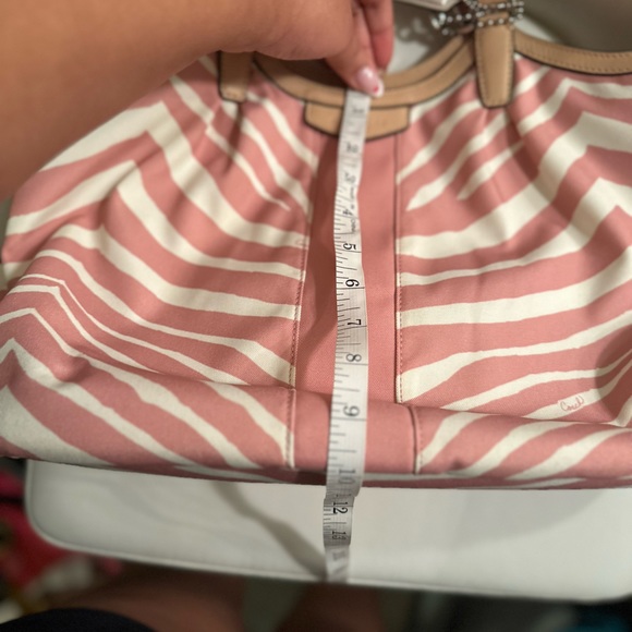 Coach Devin Signature Stripe Pink and White Zebra Print Shoulder Bag - Picture 8 of 9
